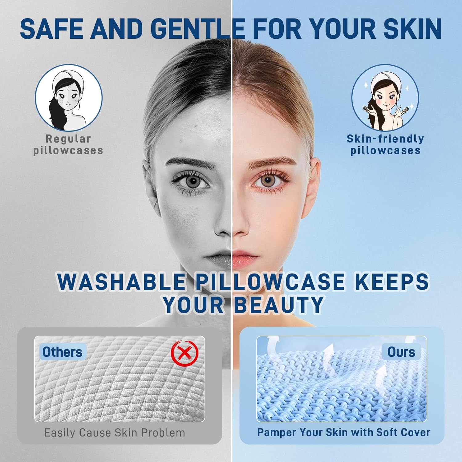 Cervical Neck Pillow - Memory Foam Pillow for Pain Relief Sleeping, Ergonomic Neck Support Contour Pillows for Side Back Stomach Sleepers,Orthopedic Breathable Pillowcase, Grey