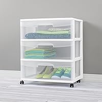Vista 6 de 3 Drawer Wide Plastic Storage Cart with Clear Pull-Out Drawers & 4 Wheels - Medium Home Organization Container for Classroom Bathroom Dorm Bedroom