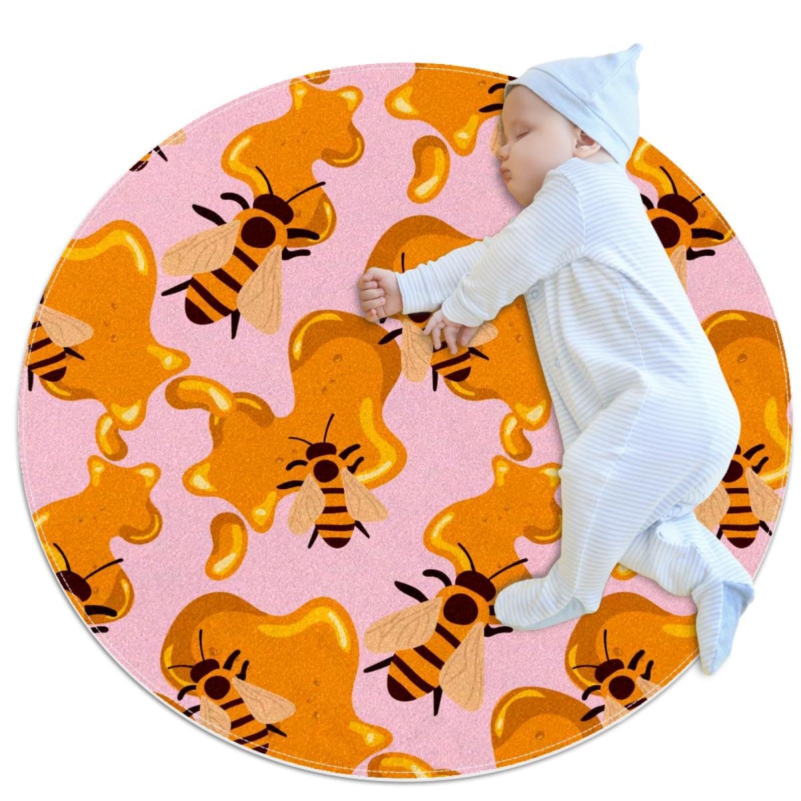 Tapis de salle de bain abeille rond de 1m de diamètre antidérapant et doux