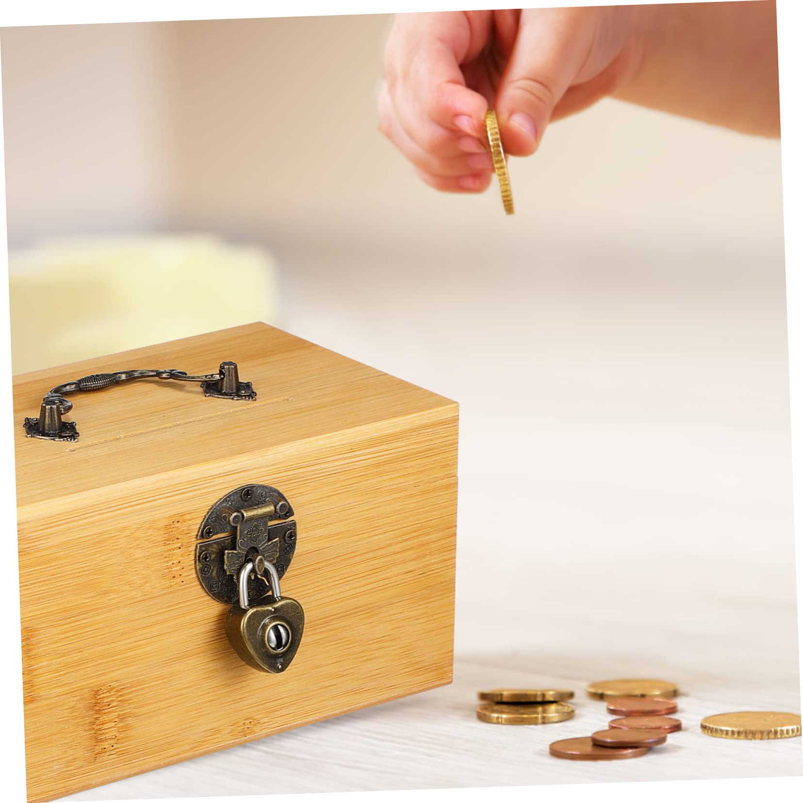 Beavorty Cofre del De Madera Candado Bloqueable Dinero De Los Piggy Bank Código Adulto Retro Ahorro Caja del Almacenamiento con Cerradura Pequeño Cofre del Bambú