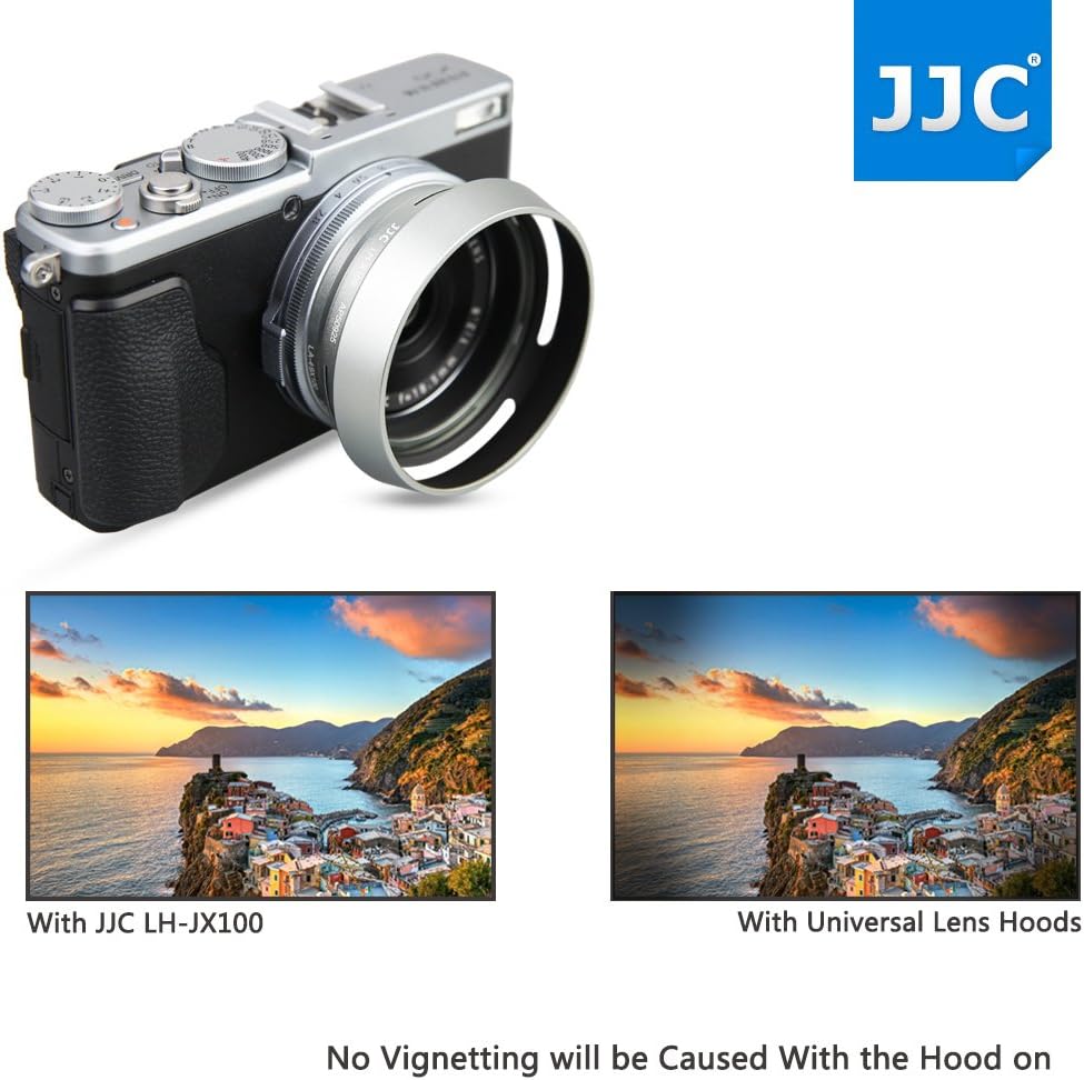 JJC Metal Lens Hood Shade Protector with 49mm Filter Adapter Ring for Fujifilm Fuji X100VI X100V X100F X100T X100S X100 X70 Replaces Fujifilm LH-X100 Lens Hood & AR-X100 Filter Adapter Ring/Silver