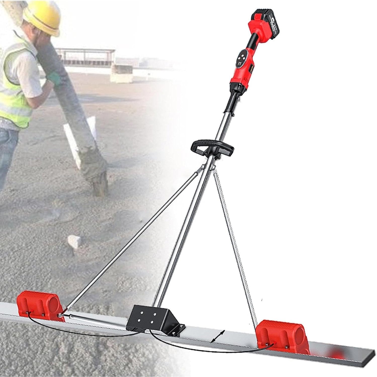 Concrete Electric Scraper, Concrete Surface Screed Finishing Tool, Electric Cordless Screed Cement Surface Leveling Tamper Ruler with Scraper (Color : 2batteries, Size : 1.5M)