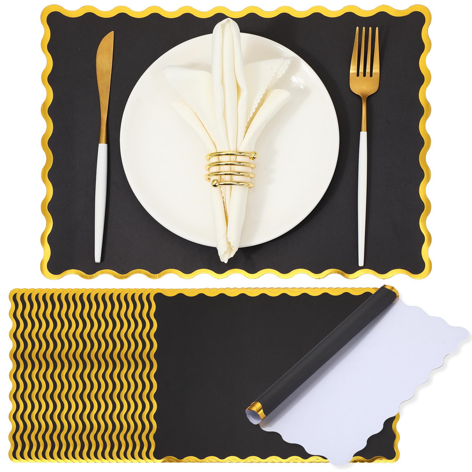 FoldTier 150 manteles individuales de papel de 10 x 14 pulgadas, manteles individuales de papel desechables con bordes festoneados para restaurante, hogar, catering, comedor, boda, fiesta, decoración