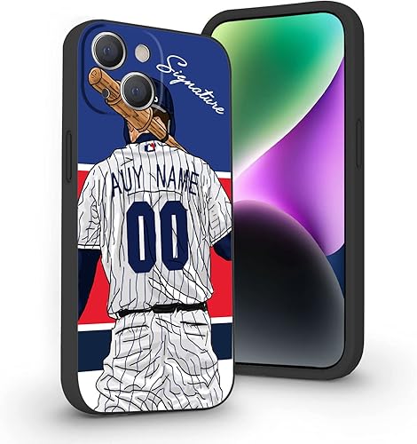 VNGDA Funda de béisbol personalizada con nombre y número para iPhone 14 Pro Max 13 12 11 Xs Max Xr SE3 8 7 6 Plus 11 Pro Mini, silicona líquida con