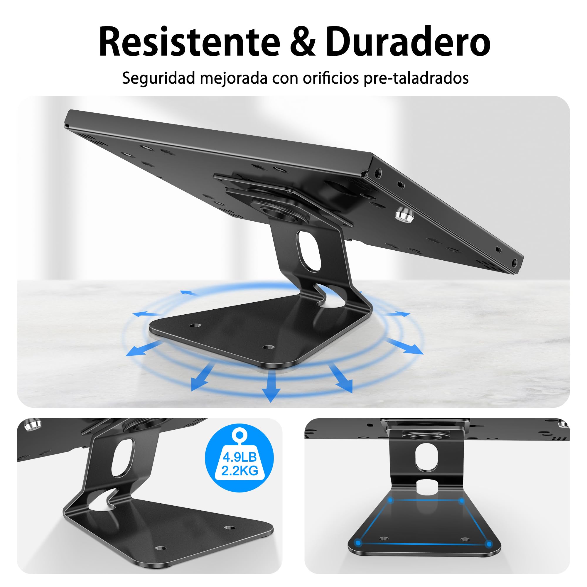 AboveTEK Soporte Antirrobo para iPad y Tablet con Cerradura, POS/TPV de Mostrador y Pared, Giro 360° y Ajuste de Ángulo, Base Metálica, Gestión de Cables – Modo Kiosco, Compatible con iPad (Air/Pro)