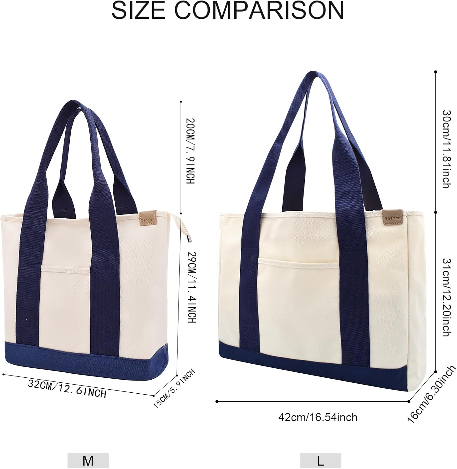 TeeYee 16oz Canvas Tote Bag Casual Multi pockets Handbags Large Capacity Shopping Shoulder Bag with Pocket Bags Work Purses | Shopper bag, Zipper pockets, Unsex design, Organized slots - Image 3