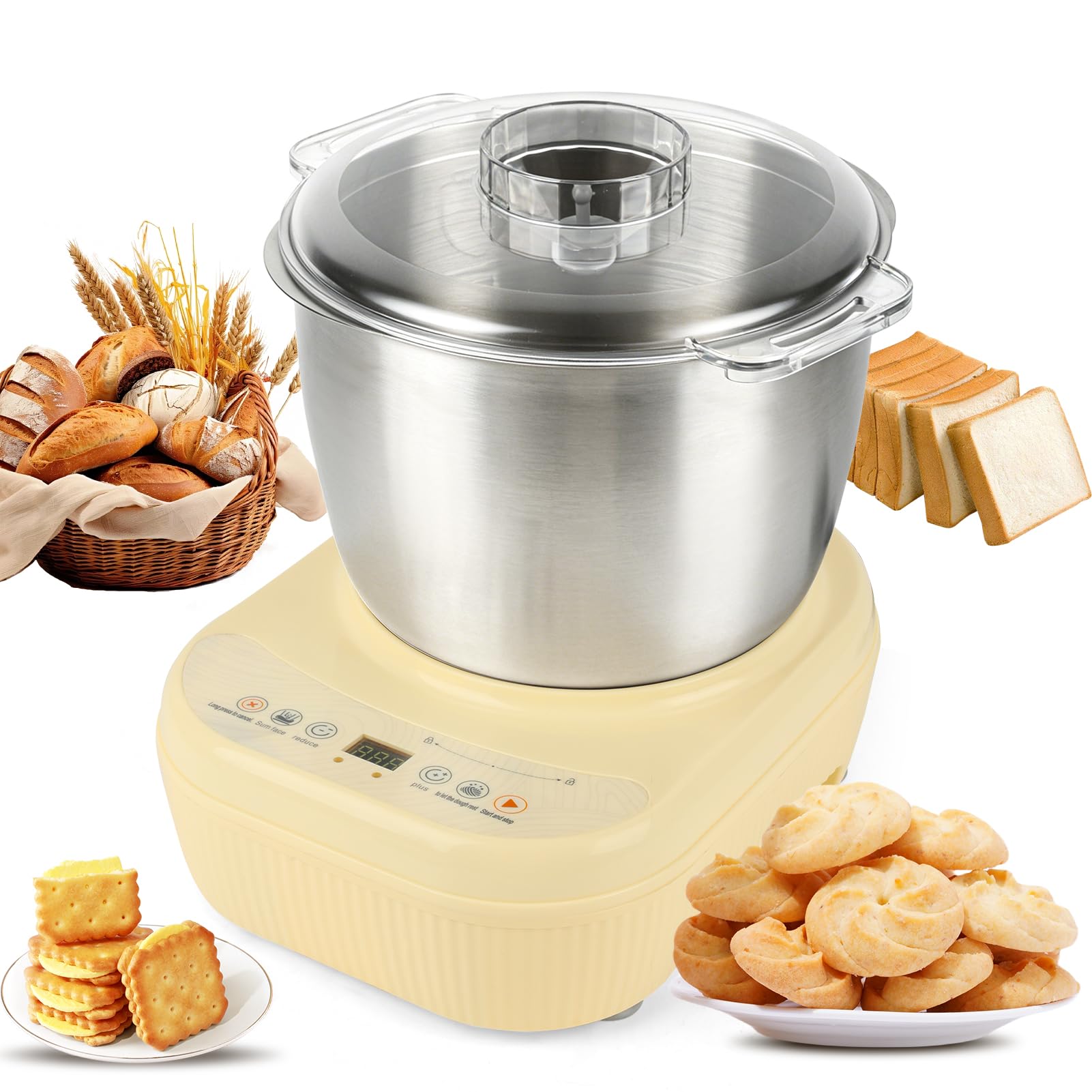 Teigmaschine, 7L Teigknetmaschine, Edelstahl Teigmehl Mixer, ollautomatische Teigknetmaschine mit Fermentierungsfunktion,Thermostatische Gärung,Intelligenter Timer