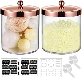 2 Pack SheeChung 50oz Large Apothecary Jar with Rose Gold Rust-Proof Lid - Shatterproof Plastic Laundry Pods Container - Chic Rose Gold Bathroom & Vanity Storage Organizer for Scent Beads, Salts