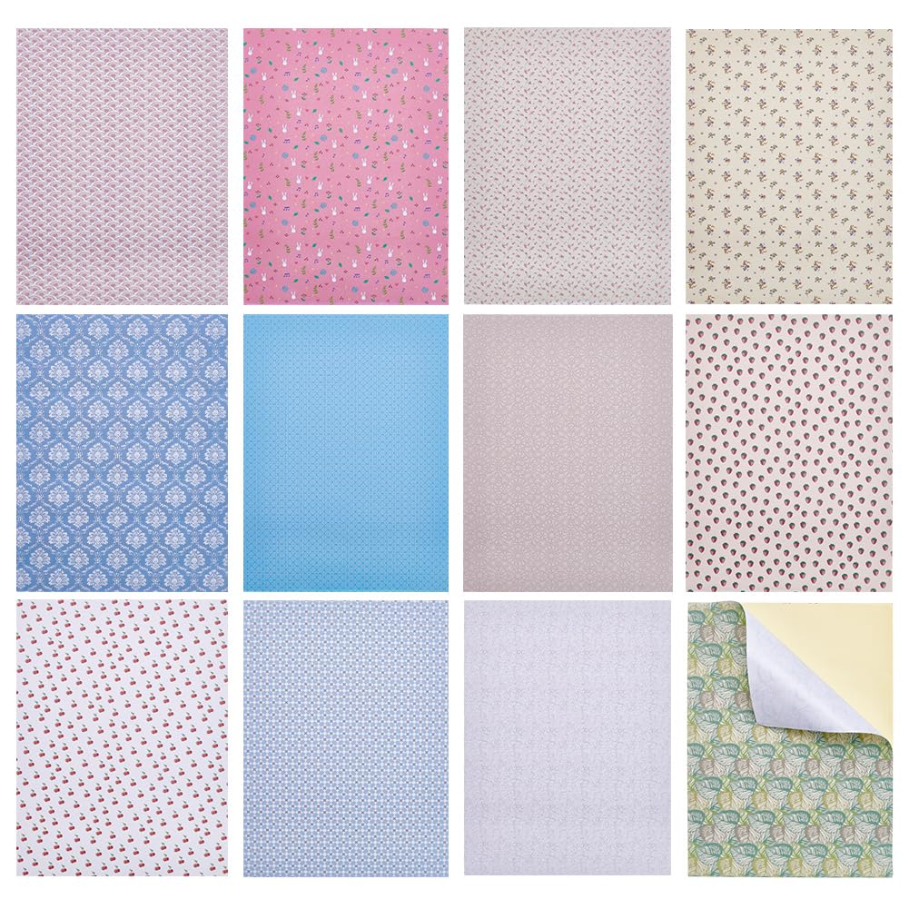 PH PandaHall 12 Styles Dollhouse Wallpaper Miniature Dolls House Floor Paper Mini House Decoration Sticker Self Adhesives Wall Paper for DIY Dollhouse Scenes Background 21x30cm