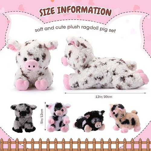 Vista 8 de 5 animales de peluche de cerdo, 12 pulgadas de peluche grande de mamá con 4 bebés pequeños en el vientre de la madre, regalos para madres, niños