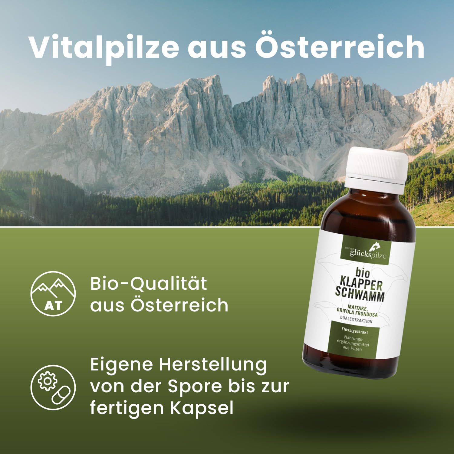 Bio Maitake Flüssigextrakt hochkonzentriert - Dual-Extrakt auf Glycerin Basis - hochdosiert, alkoholfrei - 100 ml - Grifola frondosa Vitalpilze Extrakt - AT-BIO-701