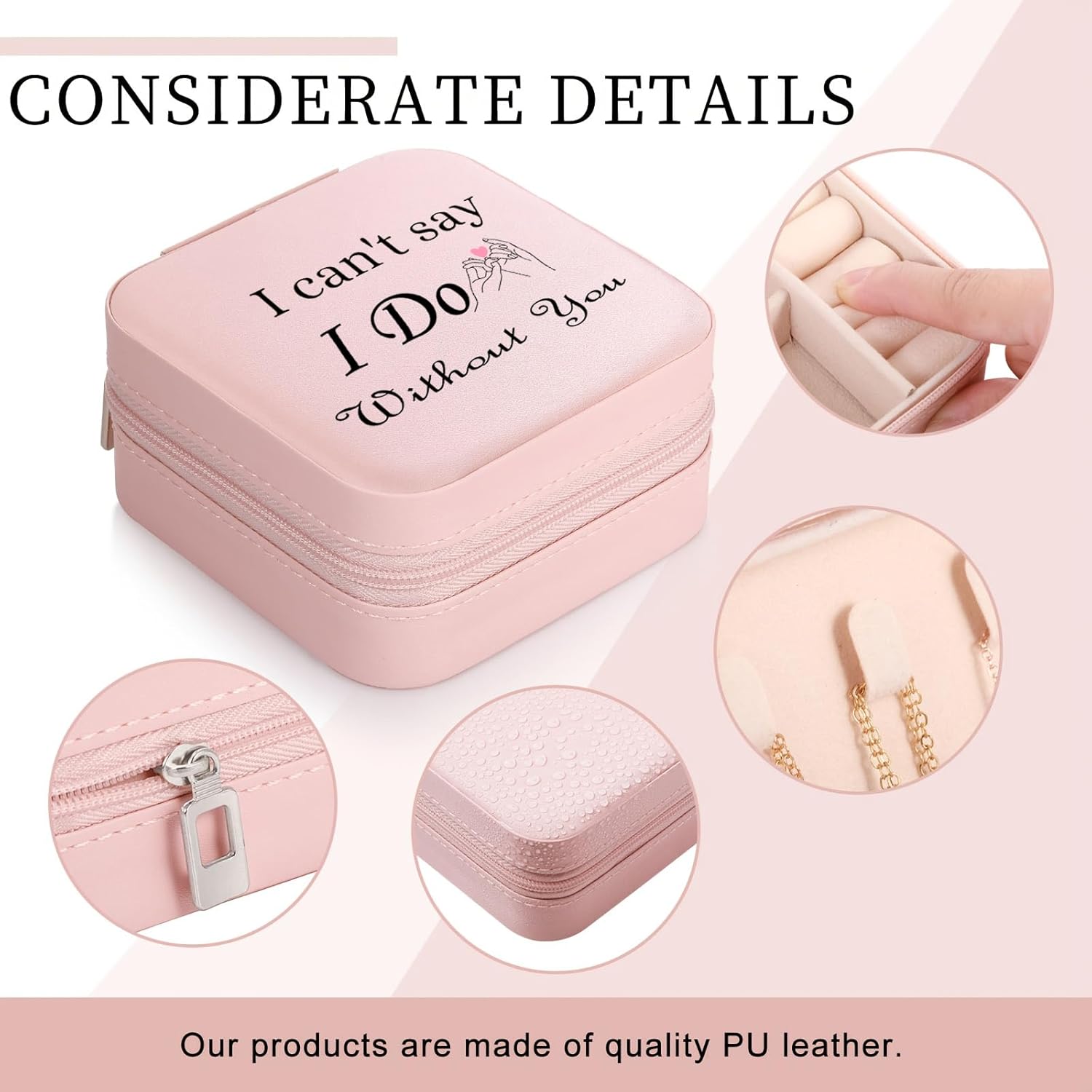 8 Pcs Bridesmaid Proposal Jewelry Box Gifts 'I Can'T Say I Do Without You' Bridesmaids Wedding Gifts Womentravel Jewelry Case Pink Portable Earring Organi