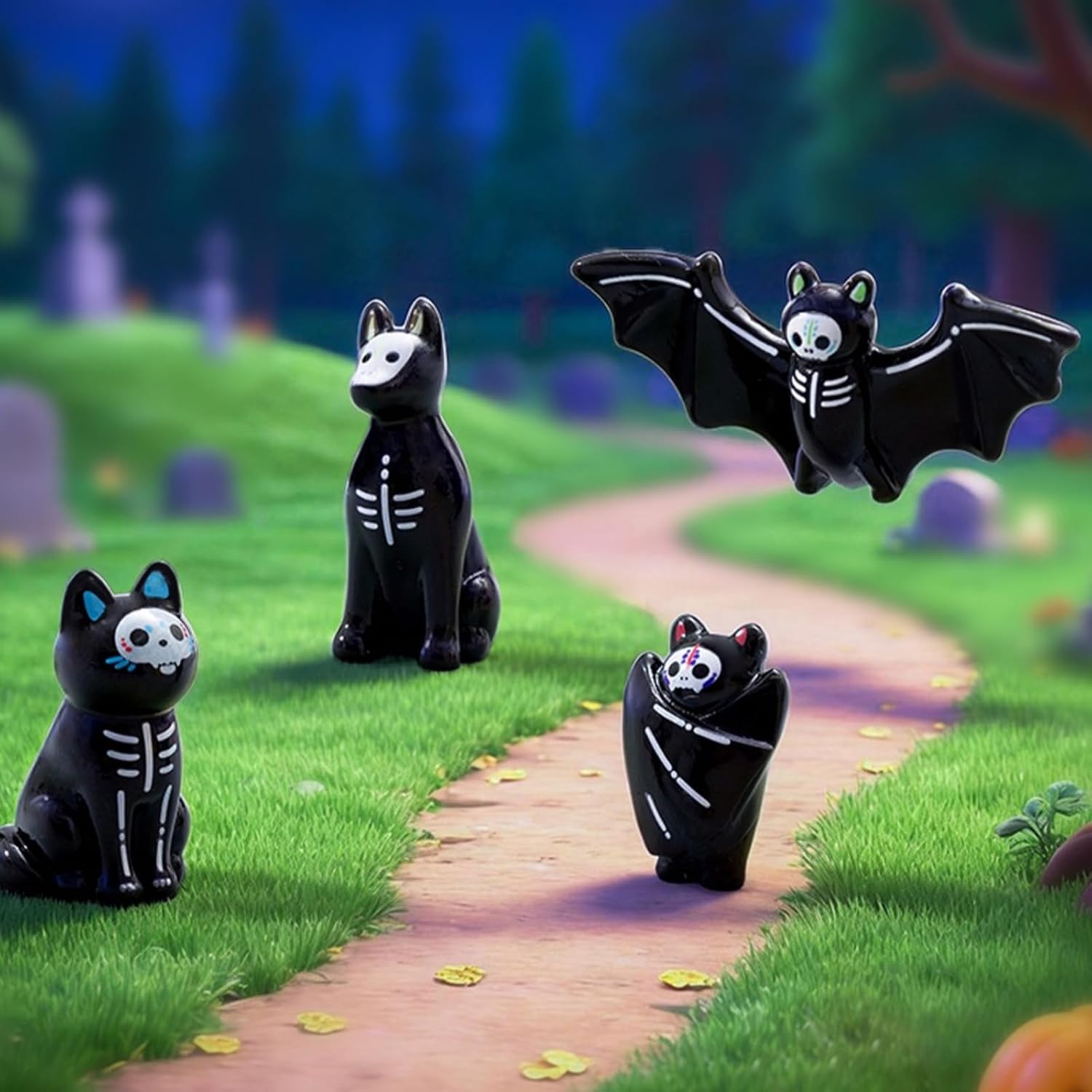 Day of the Dead Skeleton Animals, 6 PCS Resin Miniature Decor Set image 3