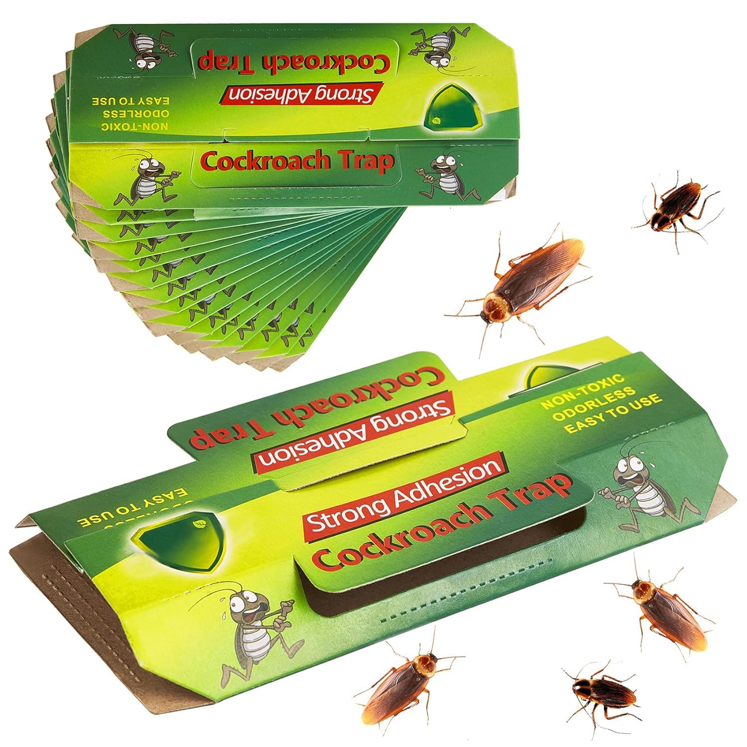 Hyzone Cockroach Traps for Kitchen with Bait 10 Pcs, Strong Adhesive Cockroach Trap for Home, Sticky Cockroach Repellent Traps for Insects, Home Bugs, Safe & Easy to Use - Pack of 10