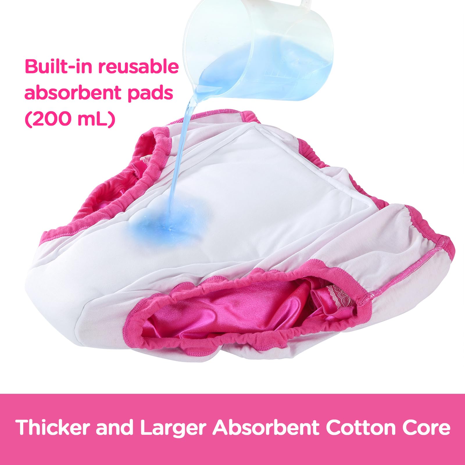 LittleForBig Weiche Unterwäsche Bequeme Waschbare Wiederverwendbare Gerüschte Spitzenschleife Pretty in Magenta Satin Trainingshosen für Erwachsene M