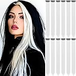 GPOVVIMX 12 PCS White Hair Extensions Clip in, Colored Party Highlights Extension for Kids Girls Synthetic Hairpiece Straight 22 inch