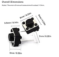 Vista 6 de Interruptor de botón táctil DIP 2PIN ON/OFF Horizontal Táctil Mini Micro Momentario Interruptor táctil 0.236x0.236x0.197 in (Paquete de 100 unidades)