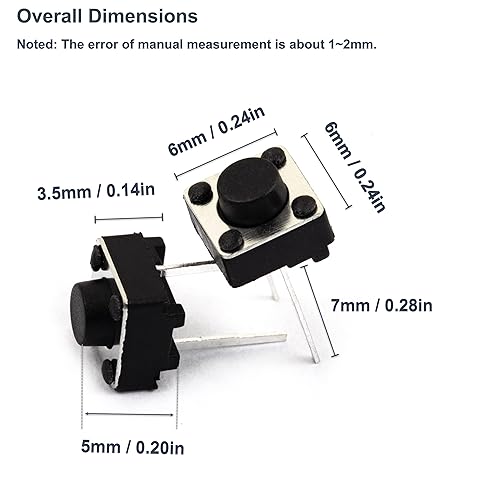 Miniatura 6 de Interruptor de botón táctil DIP 2PIN ON/OFF Horizontal Táctil Mini Micro Momentario Interruptor táctil 0.236x0.236x0.197 in (Paquete de 100 unidades)