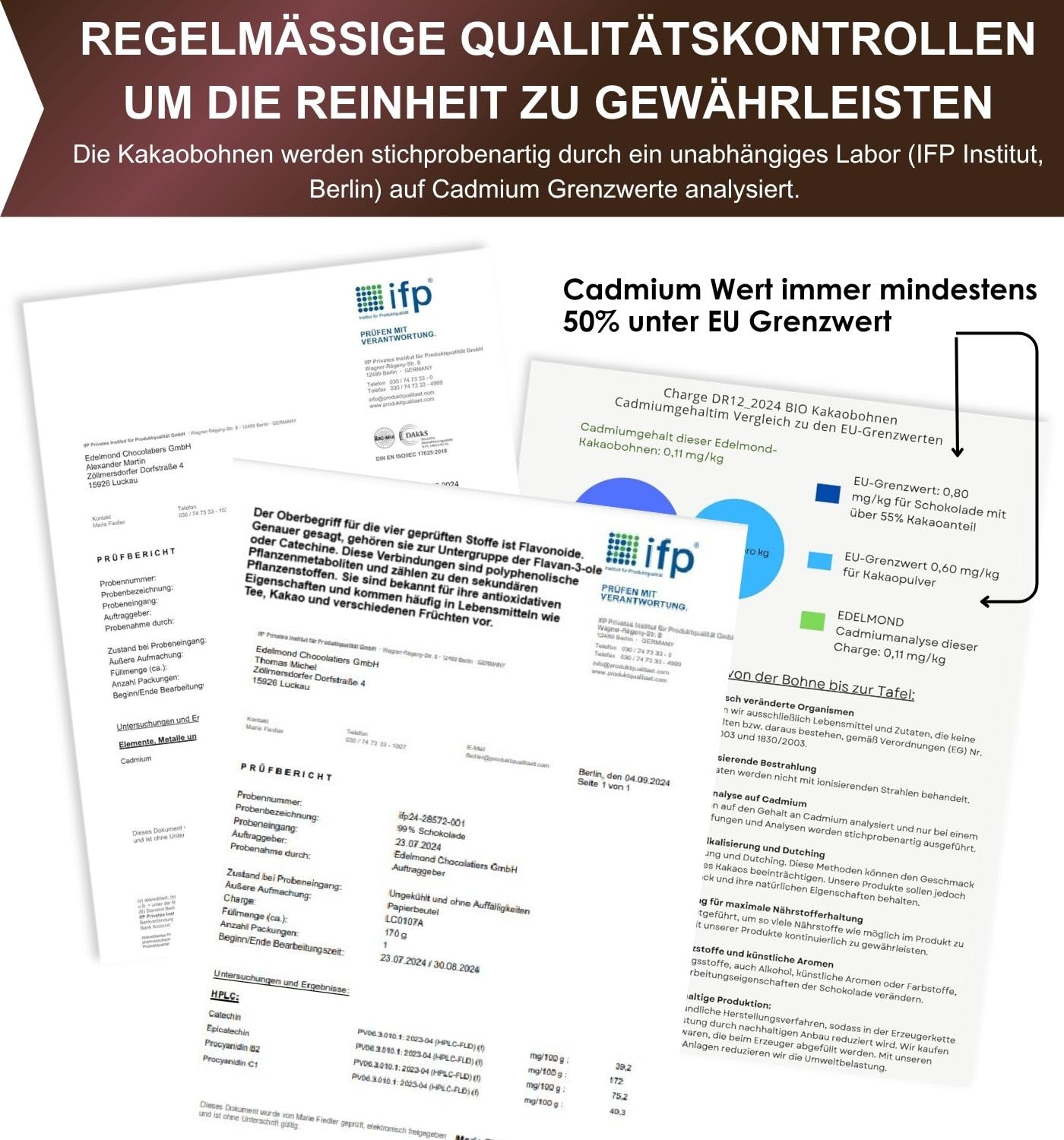 Edelmond Edelbitter Kuvertüre - 95% Hochprozentig in Kakao fürs Gourmet Kochen. Ohne Emulgator ohne Alkalisierung. Vegan Bio - 2x 250g