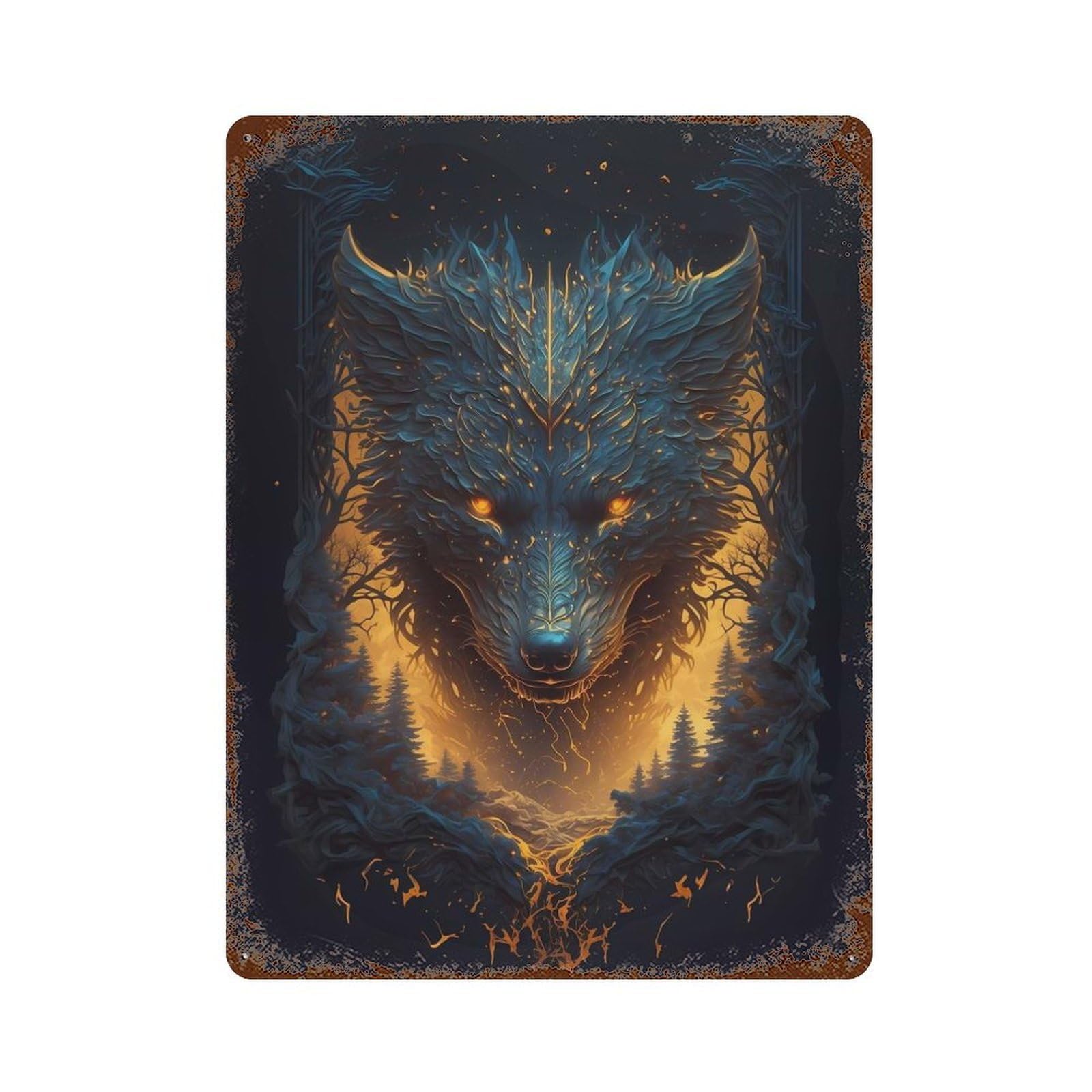 Decorative Tin Sign with Wolf Legend Design 15.7"x11.8", for Basement, Hobby Room And Garage Decor, Farmhouse Wall Decor