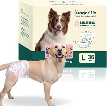 Dog Diapers for Female Dogs Leakproof, Adjustable, Soft, and Breathable Disposable Diapers for Female Doggie Perfect for Incontinence, Training, and Travel 36 Pack Size L