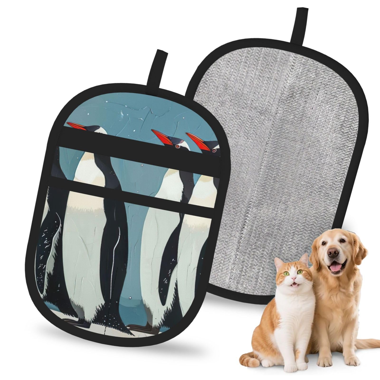 Penguin Print Pet Hair Remover Gloves Grooming Cleaning Accessory Reusable Deshedding Tool