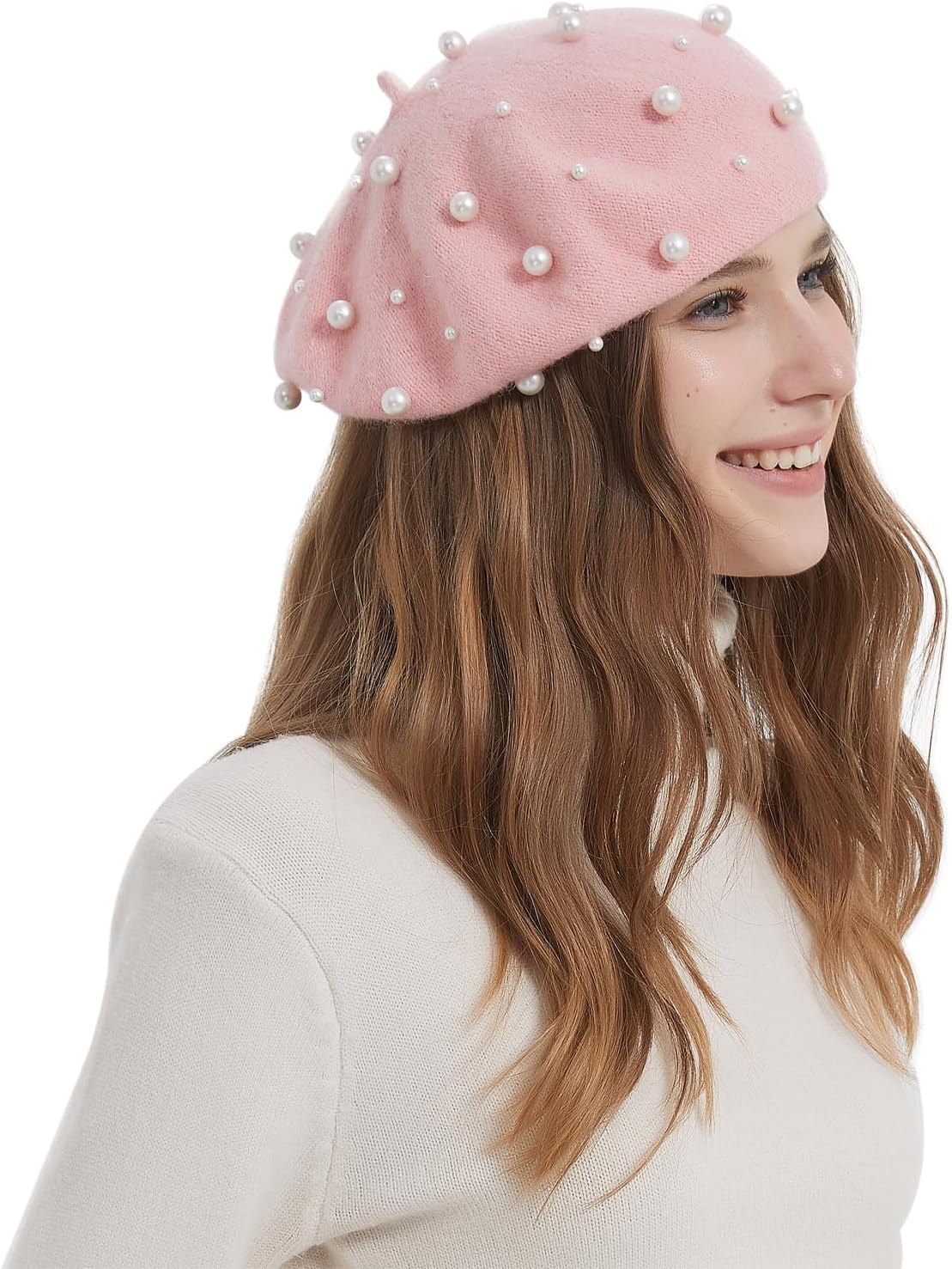Women Beret Pearl Elegant Sweet Artist French Style Beret Beanie Cap - Image 5