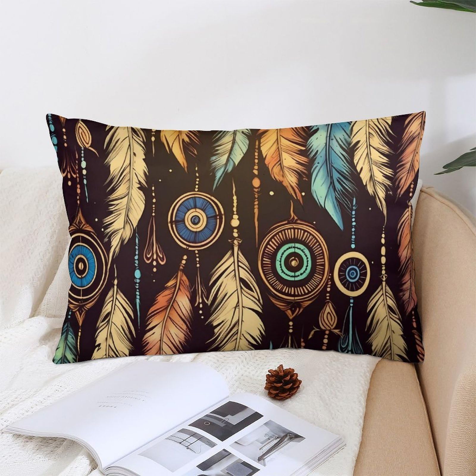 NTVOWPZO Decoration Throw Pillow Covers 12 "x20 Pillowcases Covers Vintage Ethnic Tribal Feather Soft Pillowcases Modern Farmhouse Home Decor Sofa Cushions Covers for Couch Bed Living Room
