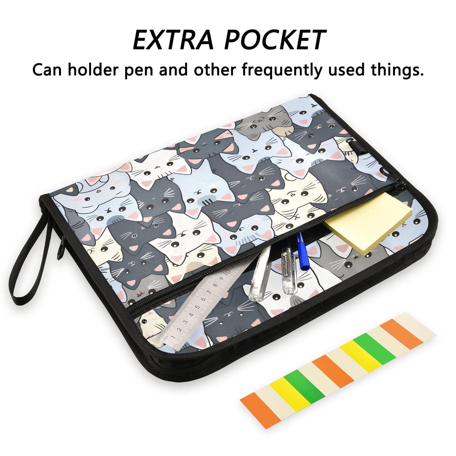 Cute Lovely Cats File Organizer 13 Pocket Expanding File Folder with Front Pouch Portable Business Fire Storage Document Organizer Folder with Zipper - Image 2
