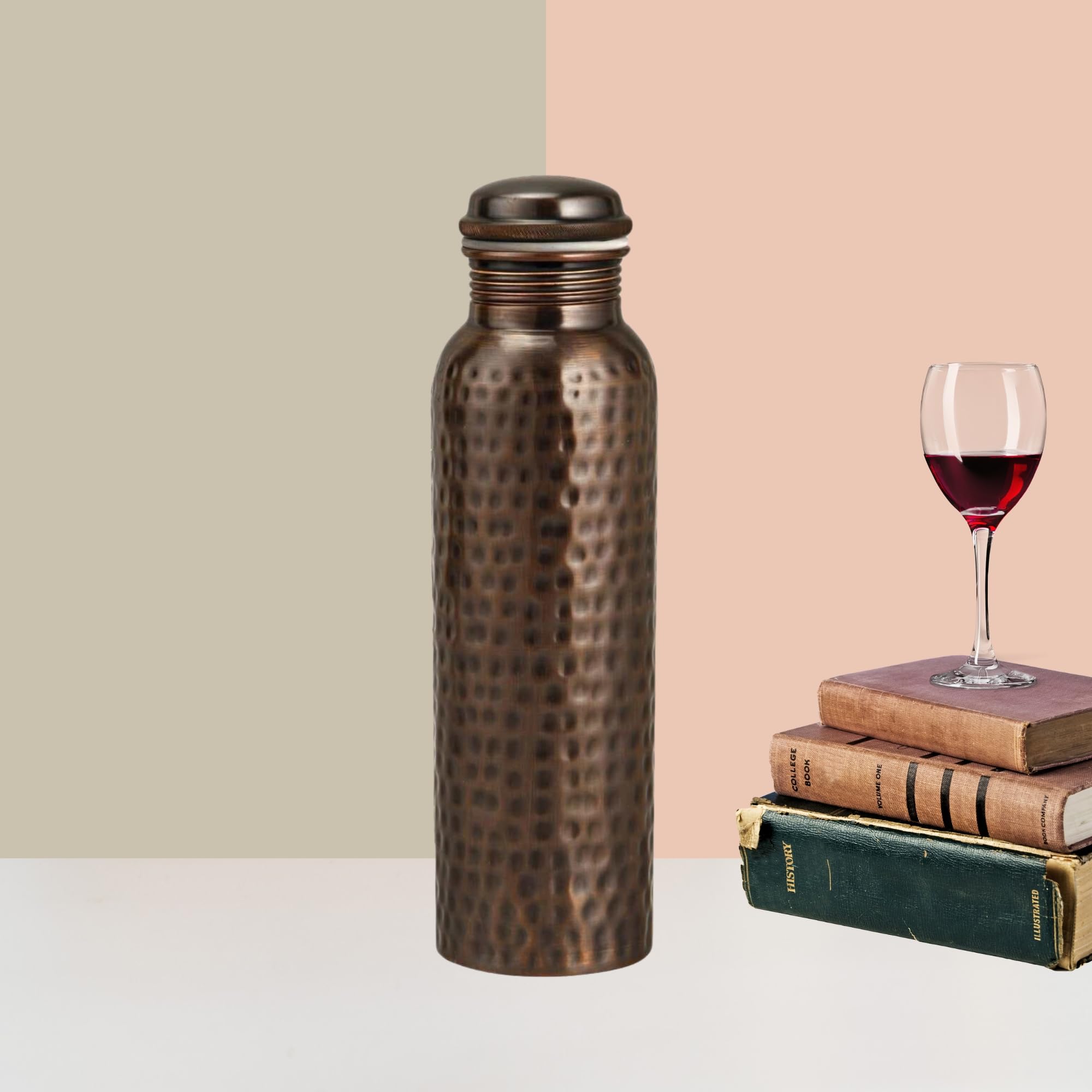 TAYHAAPure Copper Water Bottle for Drinking - Indian Handmade Ayurveda Healing Benefit Water Bottle for Travel, Hiking, Gym, Office, Outdoor - Antique Finish - 950 ML