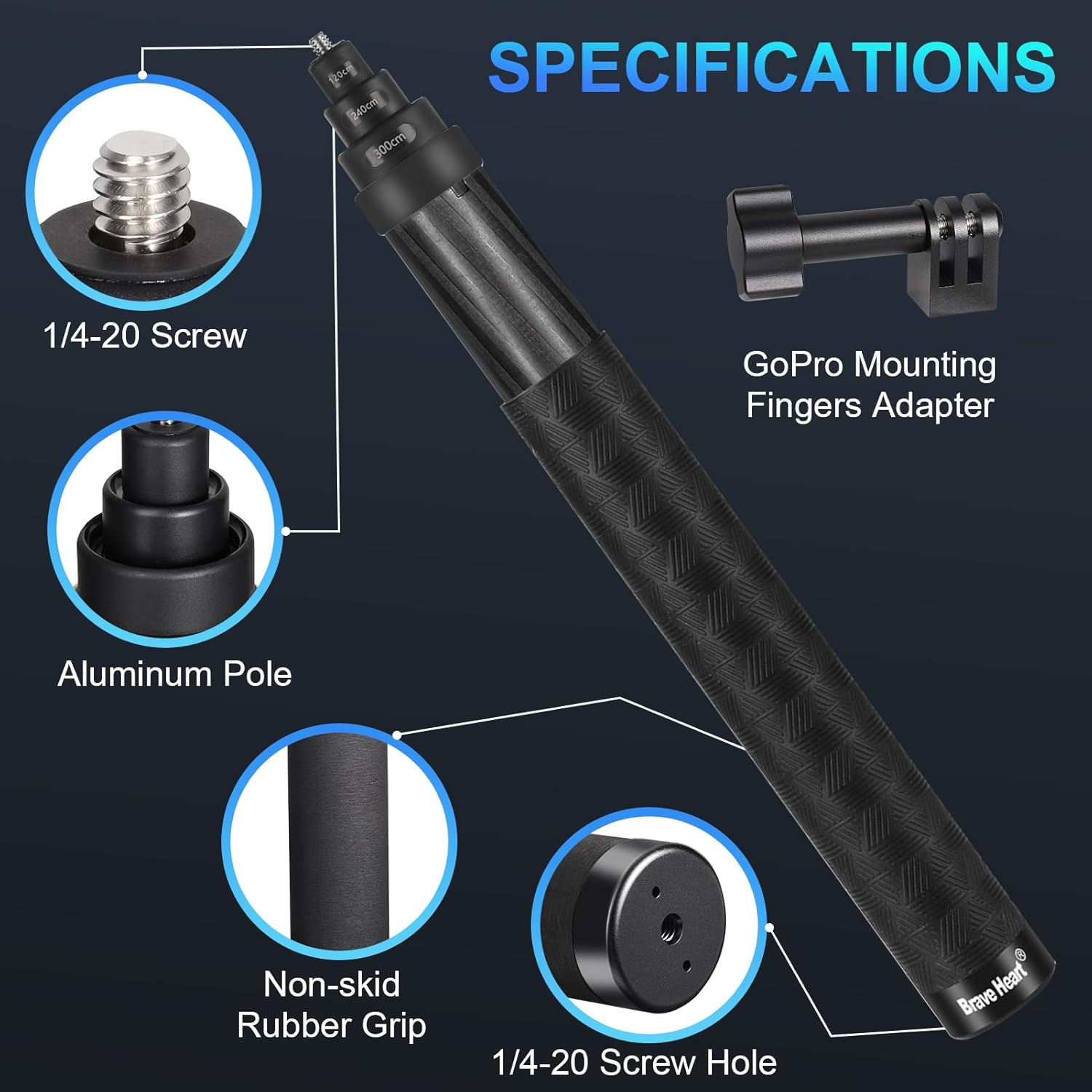 3m Extended Carbon Fiber Invisible Selfie Stick for Insta360 Insta 360 X5 X4/X3/ACE/ACE PRO/ACE PRO 2, ONE RS/X2/R/X, for DJI OSMO 360 Camera Accessories (14 to 118") (Black)