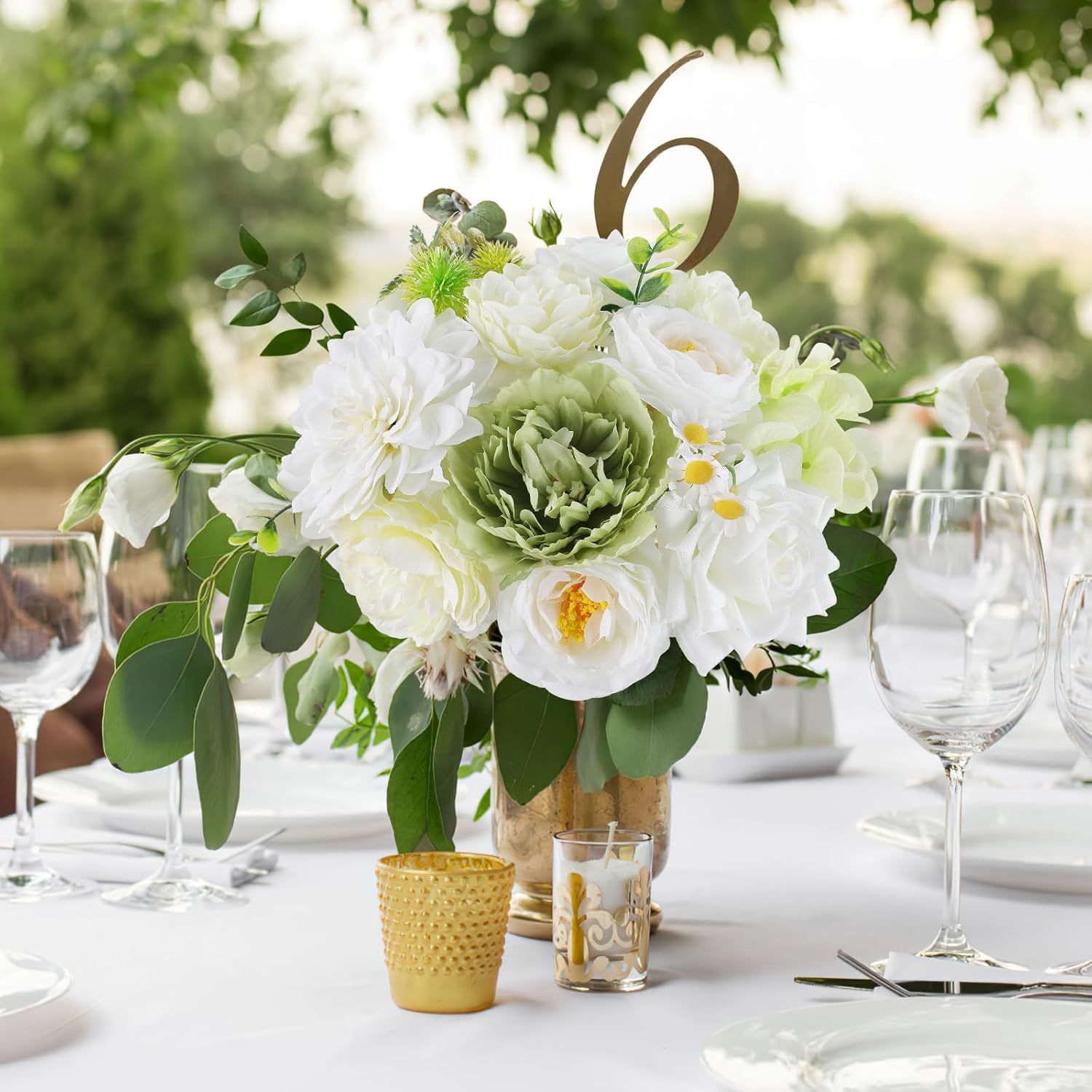 AmyHomie Green White Artificial Flowers Combo Silk Mix Peony Rose Fake Flowers w/Stem for DIY Wedding Bouquets Centerpieces Arrangements Table Fall Decor Party Bridal Baby Shower Home Decorations - Image 2