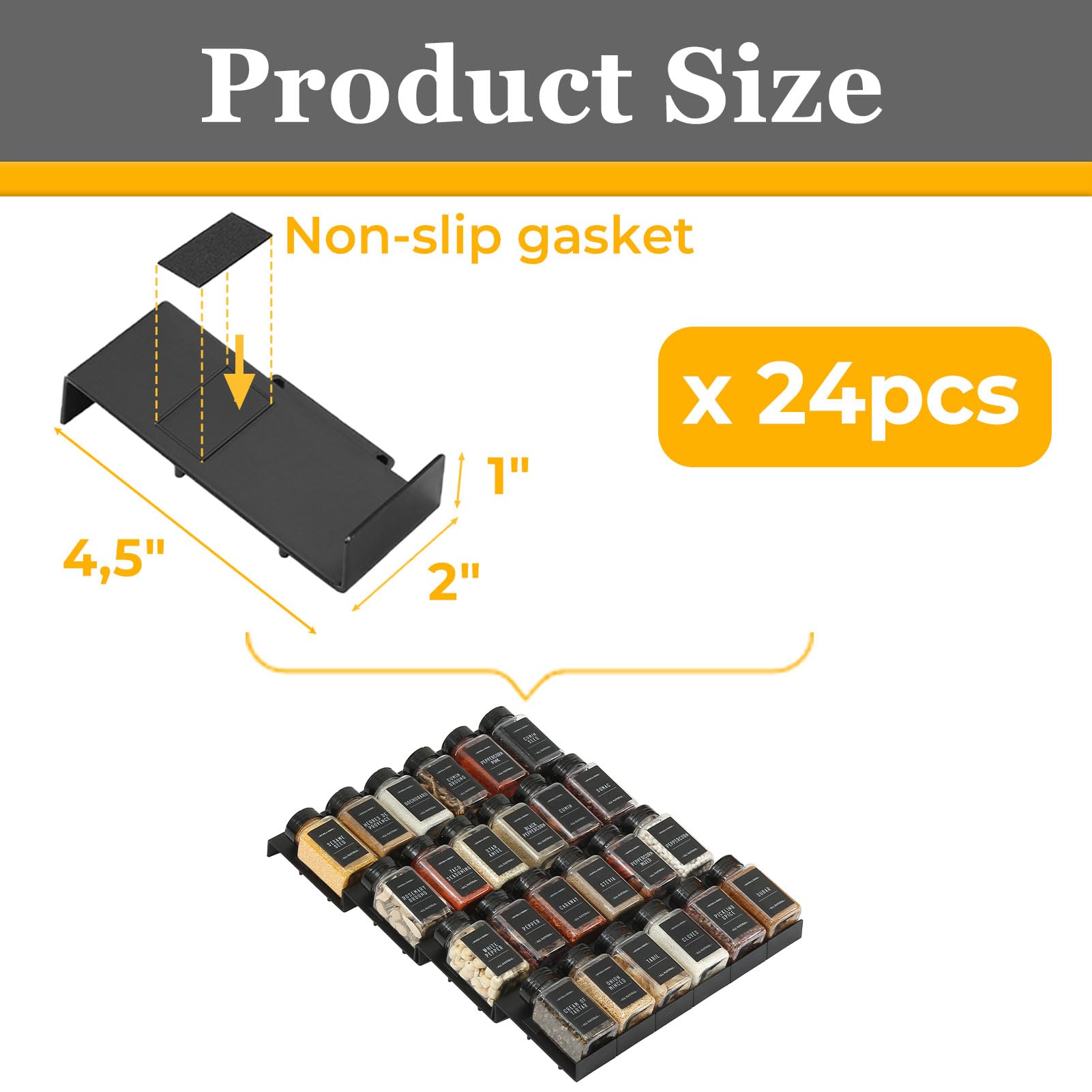 Famhap Szuflada do przechowywania przypraw, 24 sztuki 12 x 5 x 2,5 cm organizer na przyprawy do szuflad kuchennych, kolokalna szuflada na przyprawy do słoików na przyprawy