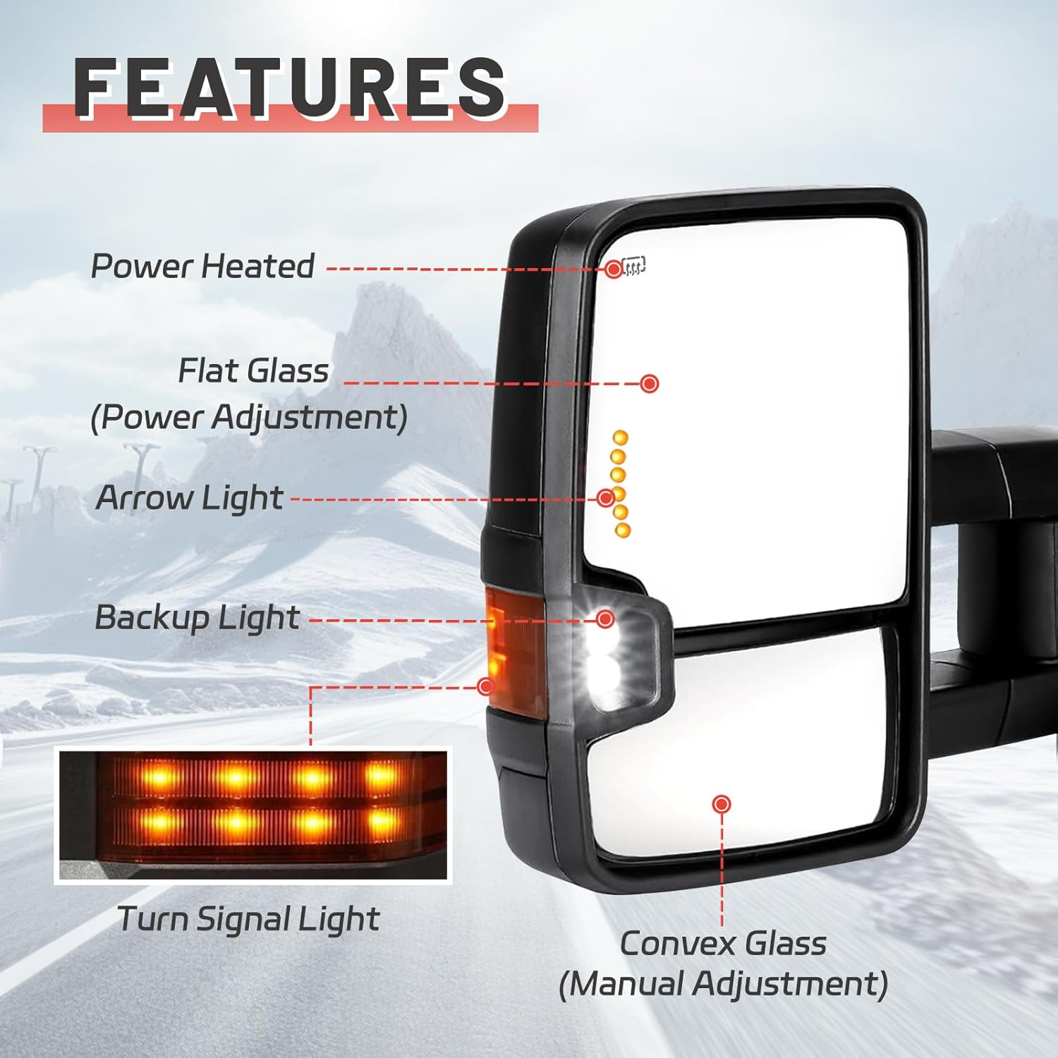 PZ Towing Mirrors Compatible for 2007-2014 Chevy Silverado(07 New Body) GMC Sierra Tahoe Yukon Avalanche Suburban 1500 2500 HD 3500 HD Power Heated Turn Signal Arrow Light Manual Folding Pair Black