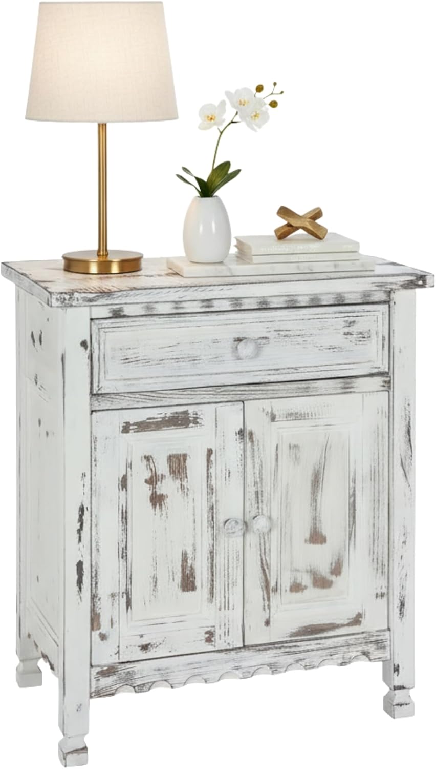 Alaterre Country Cottage Accent Cabinet White Antique - Farmhouse Sideboard with Drawer, Adjustable Shelf & Doors for Living Room Storage