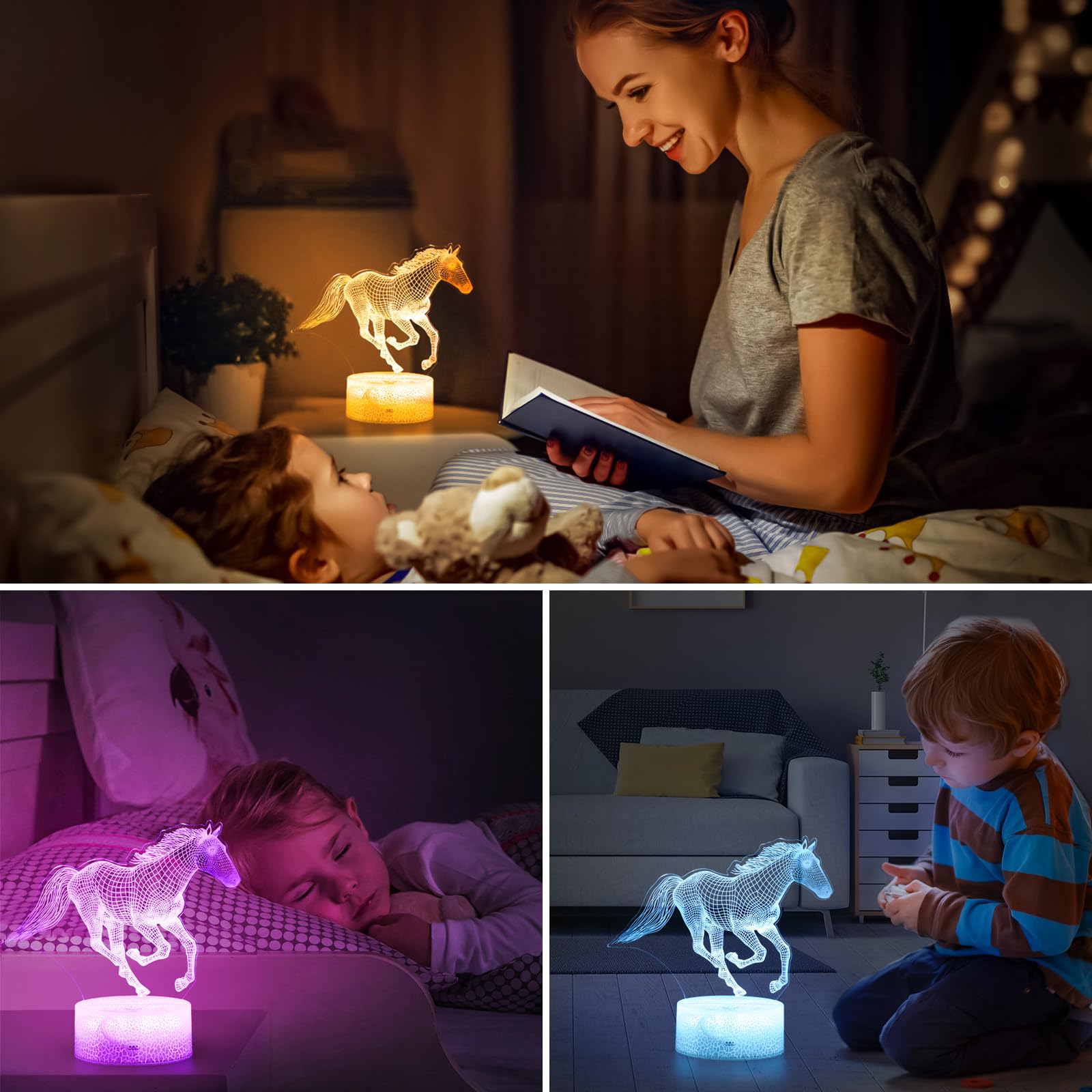 Prezenty z koniem dla dziewczyn, 16 kolorów lampa z iluzją konia 3D, lampka nocna z pilotem i sterowaniem dotykowym, dekoracja koni do pokoju dziecięcego, prezenty urodzinowe