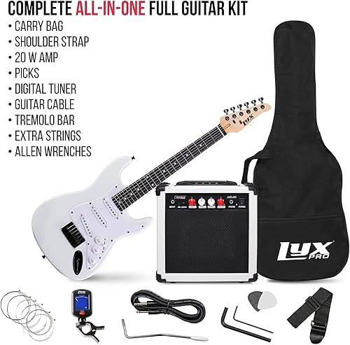 Miniatura 44 de LyxPro Guitarra eléctrica de 36 pulgadas y kit para niños con guitarra para principiantes de tamaño 3/4, amplificador, seis cuerdas, dos púas, Rojo