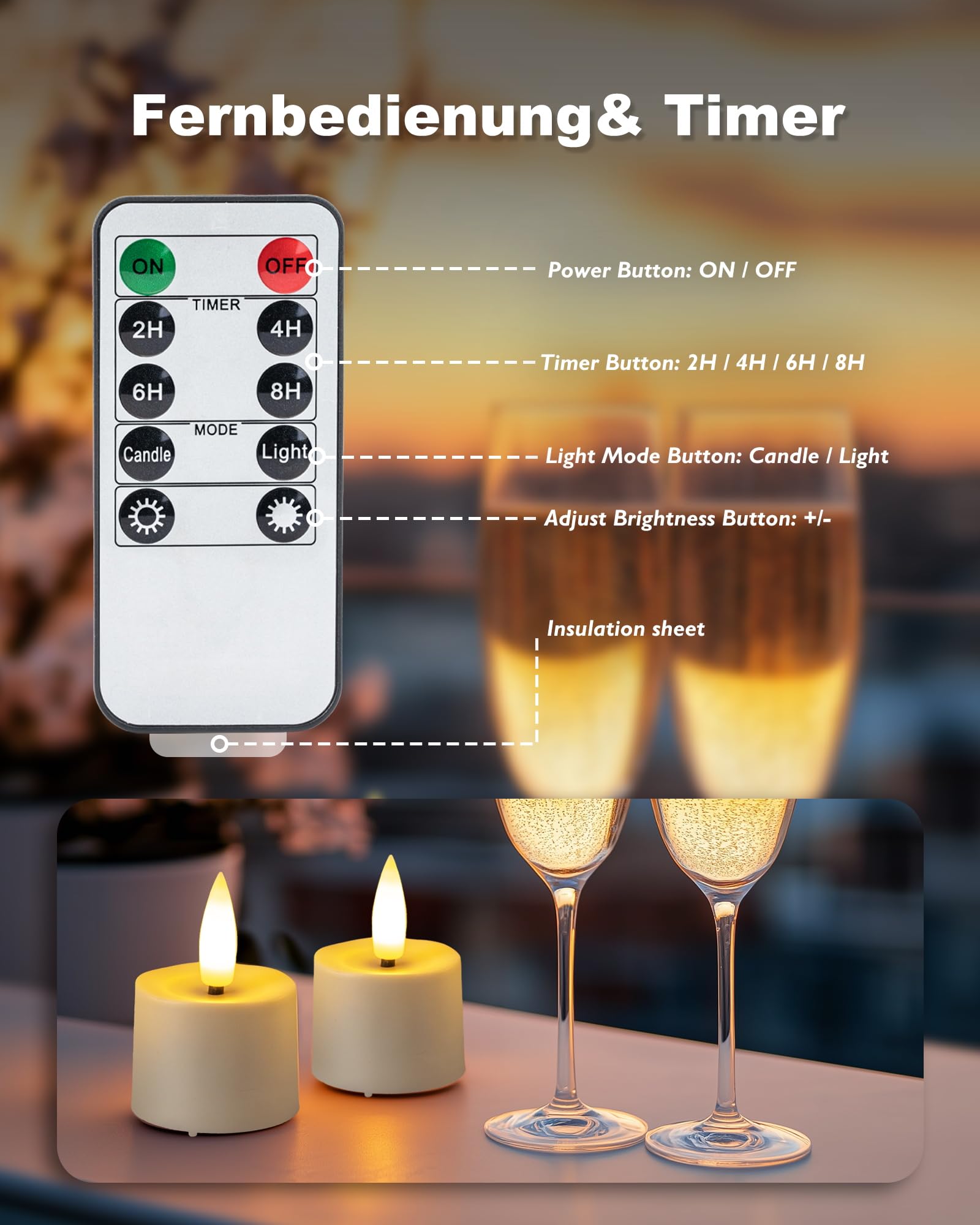 Homemory 12 velas de té recargables con mando a distancia, temporizador LED para Navidad, Halloween, festivales, decoración del hogar