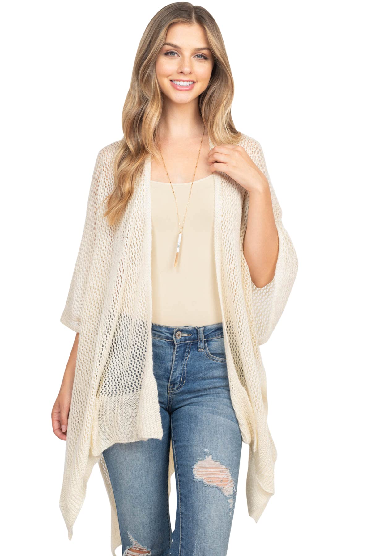 RIAH FASHION Bohemian Sequin Glitter Shawl Wrap Poncho - Kimono Cardigan, Sparkly Metallic Mesh Scarf, Open Knit Crochet