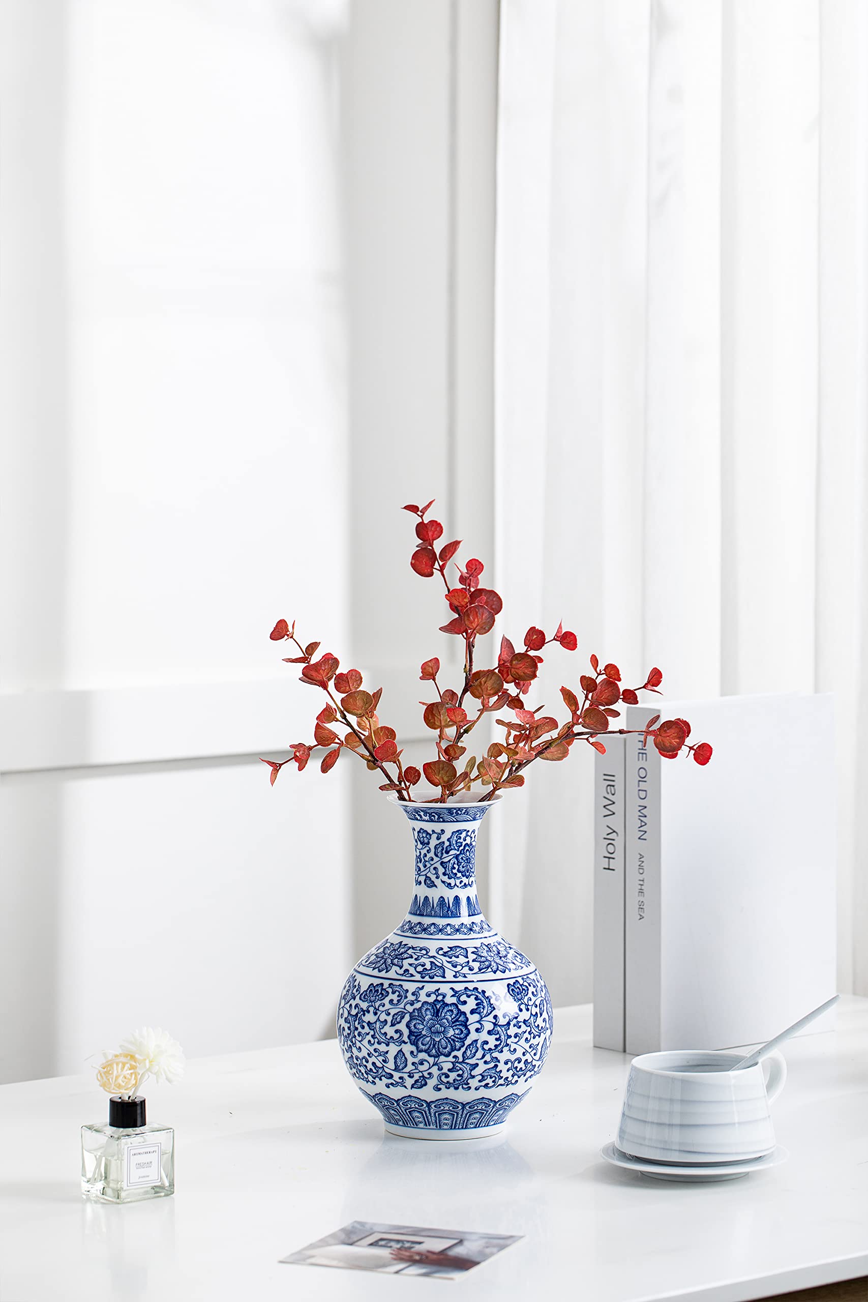 Jarrón Azul y Blanco, jarrones Azules para decoración del hogar, jarrón de Porcelana China, Porcelana Azul y Blanca, jarrón de cerámica para el hogar, Sala de Estar, estantería, Chimenea, centros de