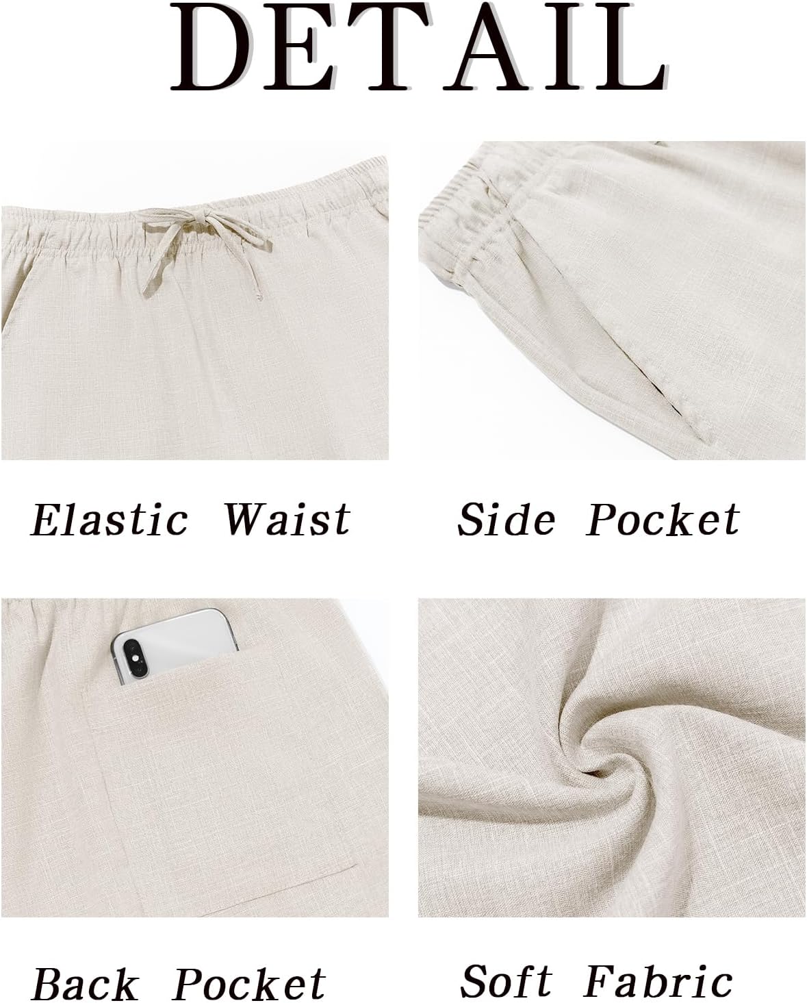 Makkrom Mens Casual Pants Drawstring Elastic Waist Lightweight Linen Pants Loose Fit Summer Beach Yoga Trousers - Image 5