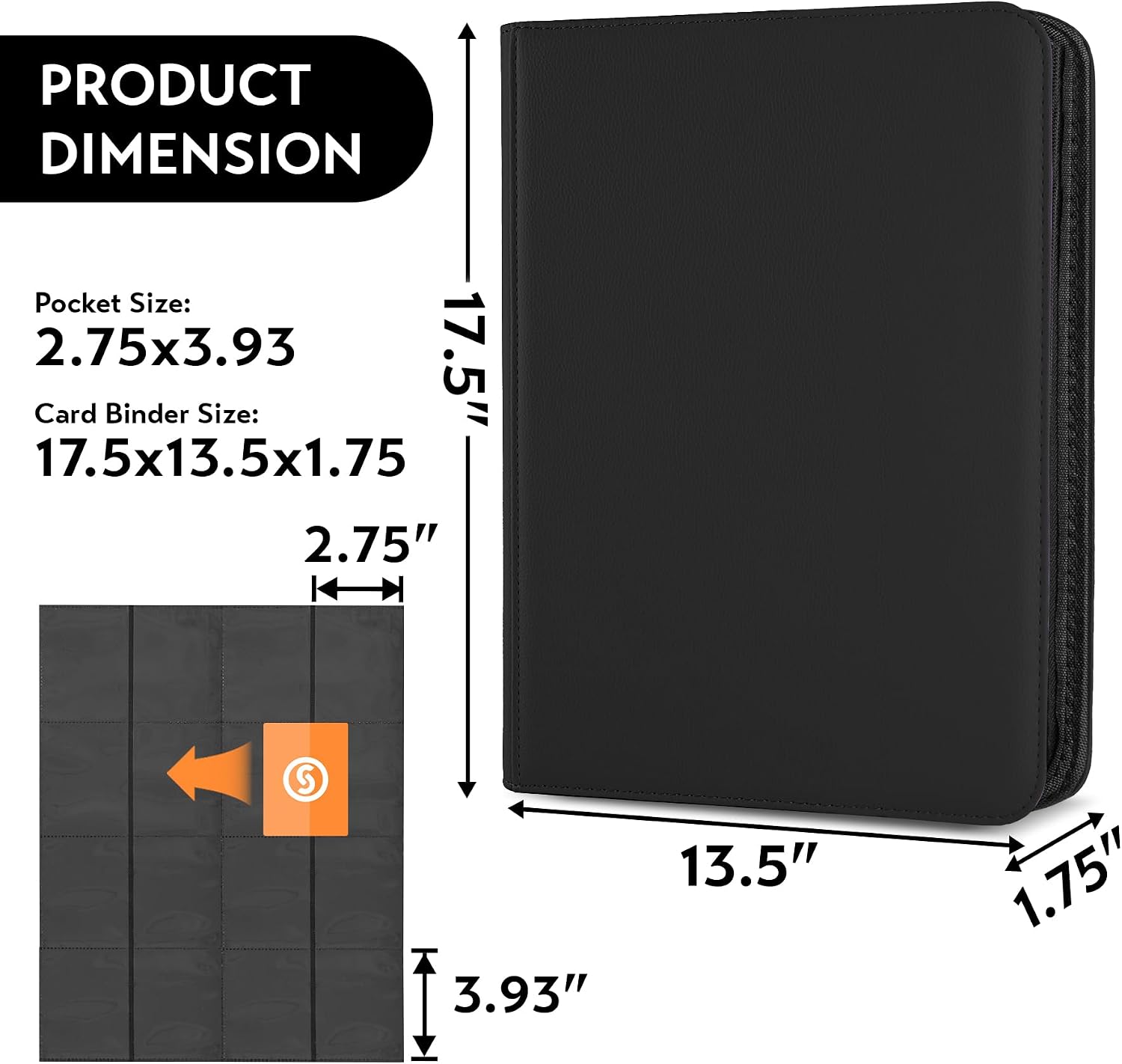 1000+ Pockets Trading Card Binder, Premium 16 Pocket Card Binder, Ringless Side Loading Collection Album Holder Folders for MTG, TCG, Game Cards & Sports Cards (Black)