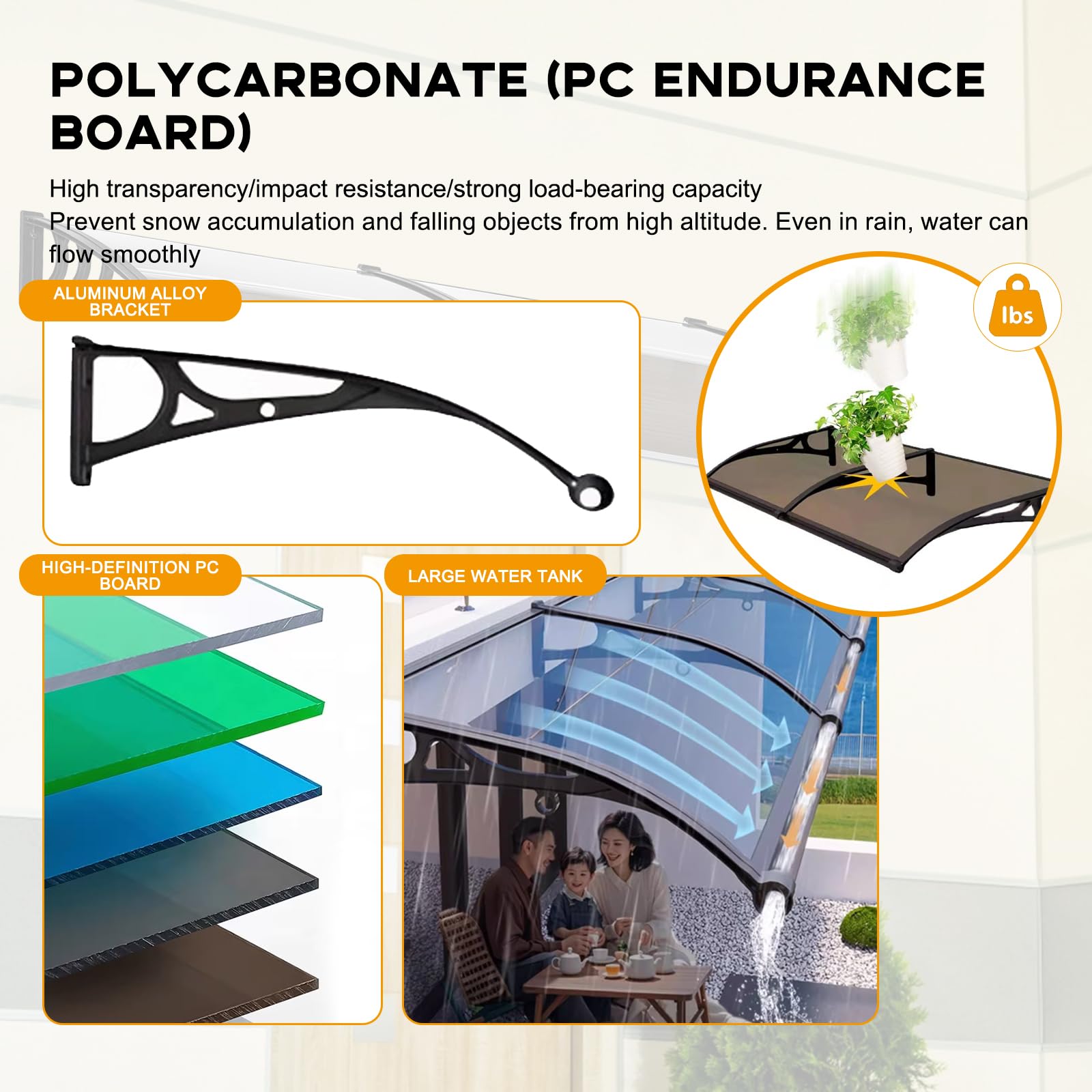 Toldo de aleación de aluminio para patio, protección UV, cubierta de policarbonato para lluvia y sol, resistente a la intemperie