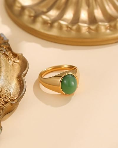 Vista 5 de YeGieonr Anillos de sello de oro para mujer, anillos de oro que no se deslustra, anillo de piedras preciosas impermeables, chapado en oro de 18