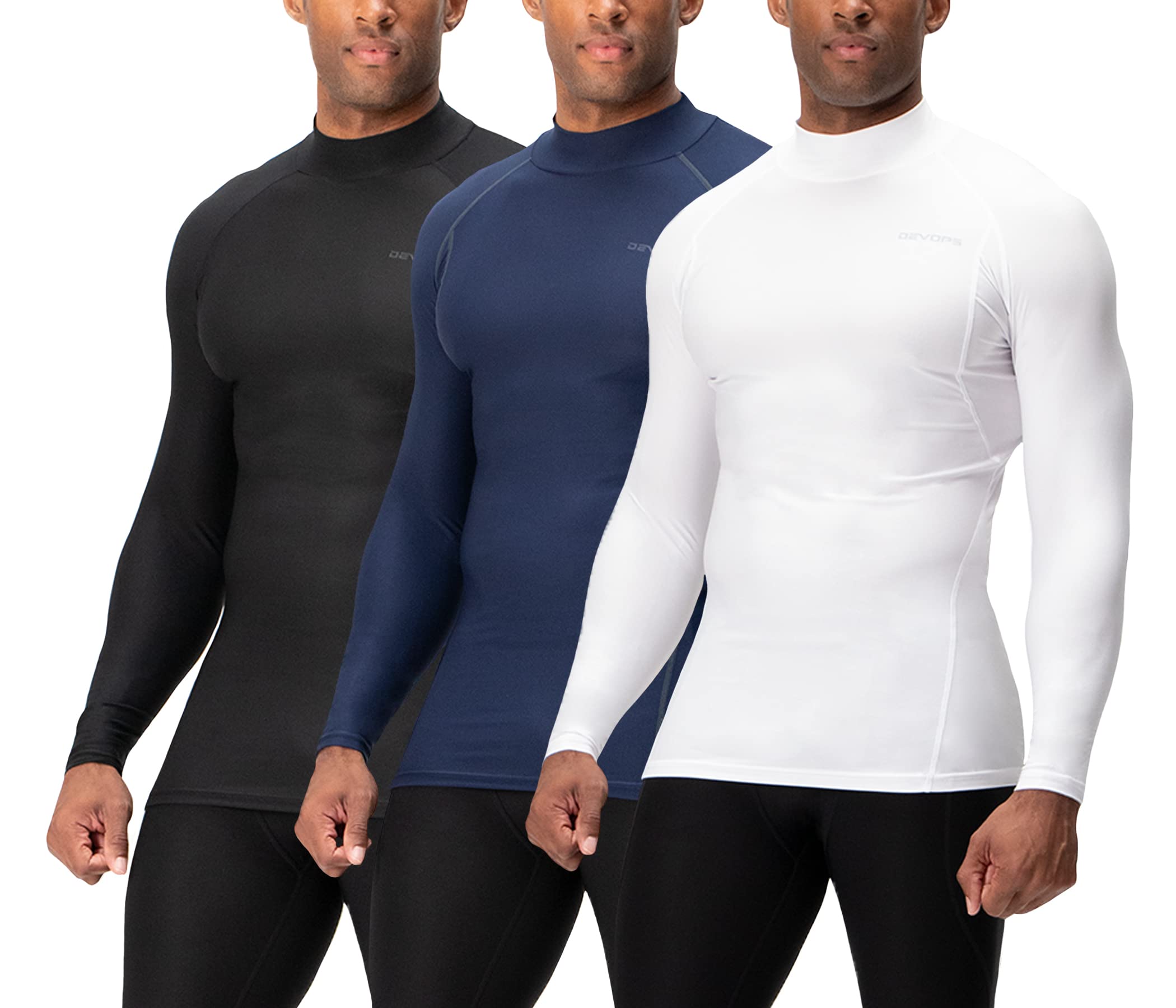 DEVOPS2~3 Pack Men's Athletic Turtle Neck Long Sleeve Compression Shirts