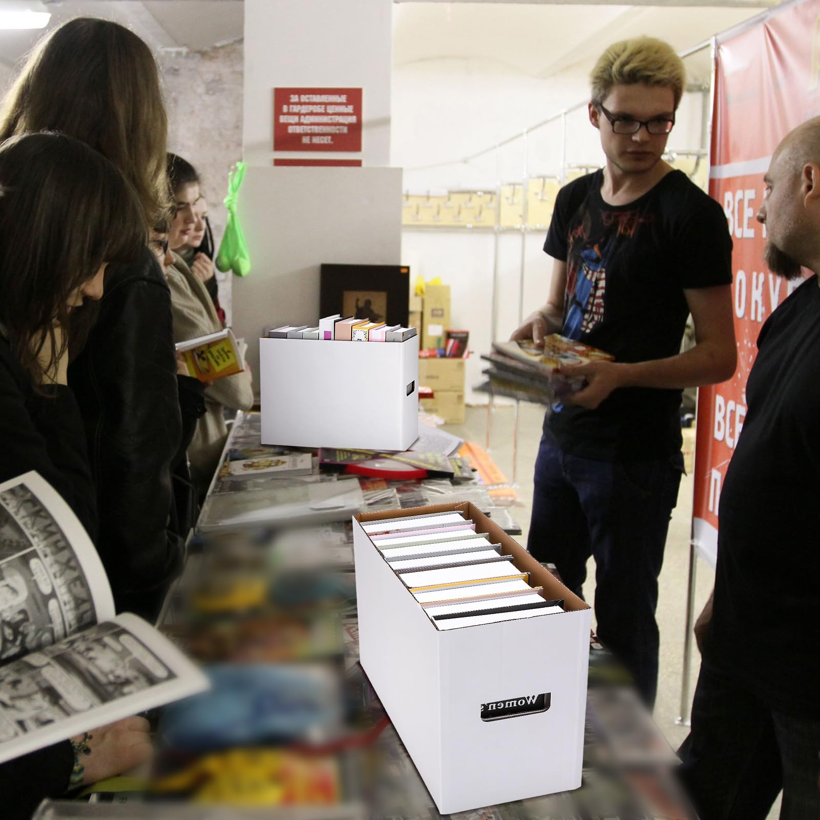 Fuyoooo Comic-Bücher-Aufbewahrungsboxen, für 200–225 Comics, 70 x 19 x 27 cm, stapelbar, für kurze Comic-Mülleimer, Pappbox für zusammenklappbare Zeitschriften, Bücher, Sammelzubehör, 10 Stück