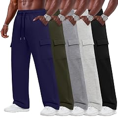 5 Pack Big and Tall Cargo Sweatpants for Men Baggy Wide Straight Leg Open Bottom Drawstring Pants with
