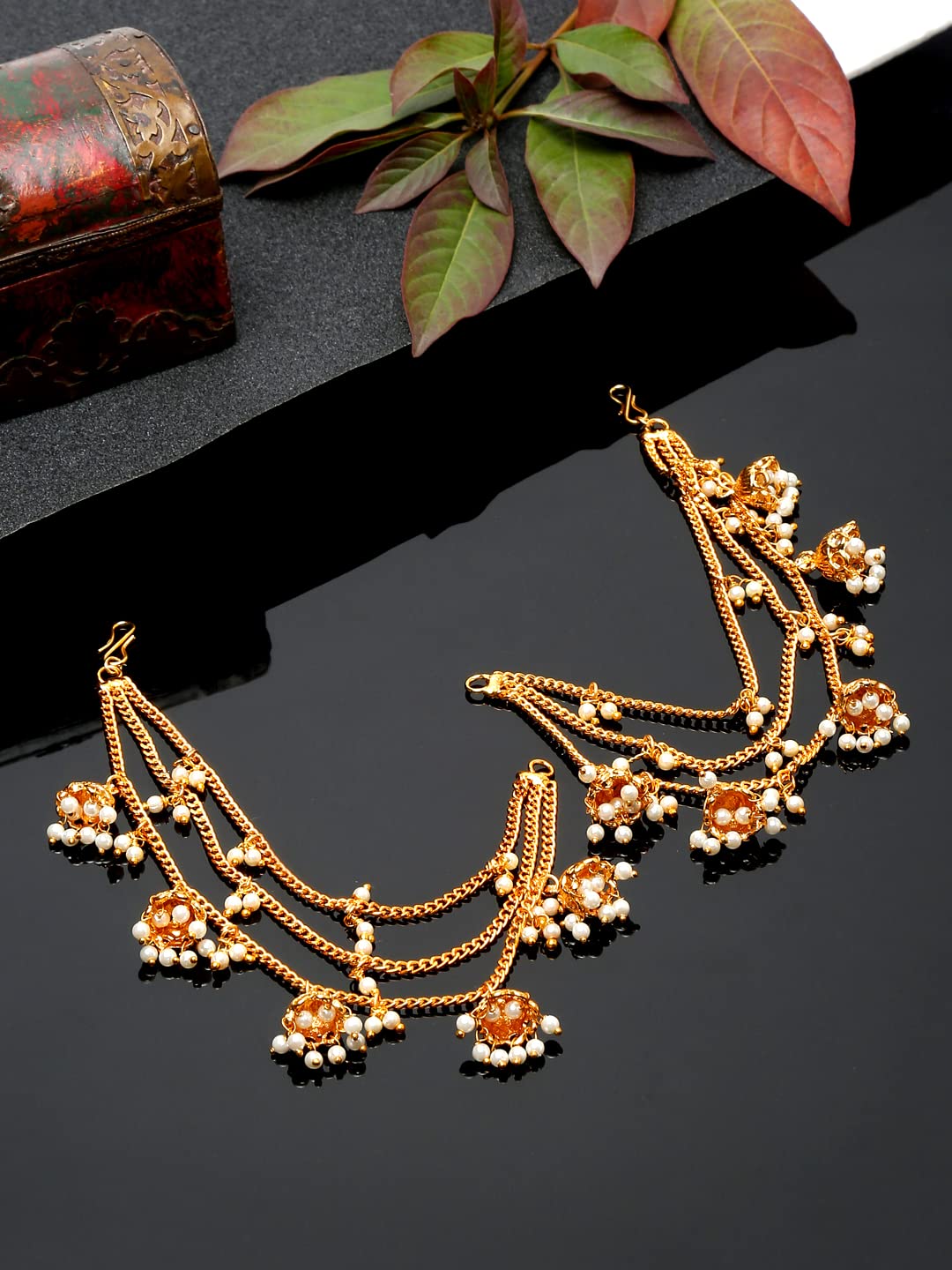 Pearl Studded Earrings Chain Plated Jewellery