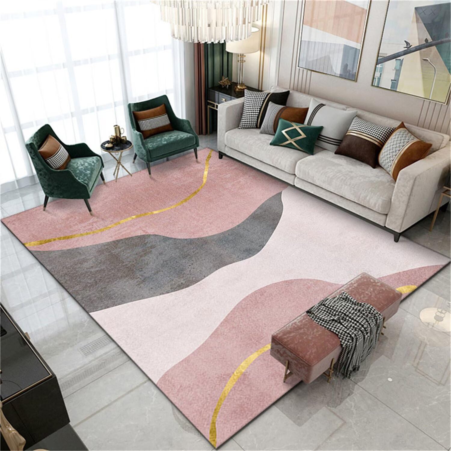 Tapis chambre enfant lavable rose 80x120cm extra plat pour salon