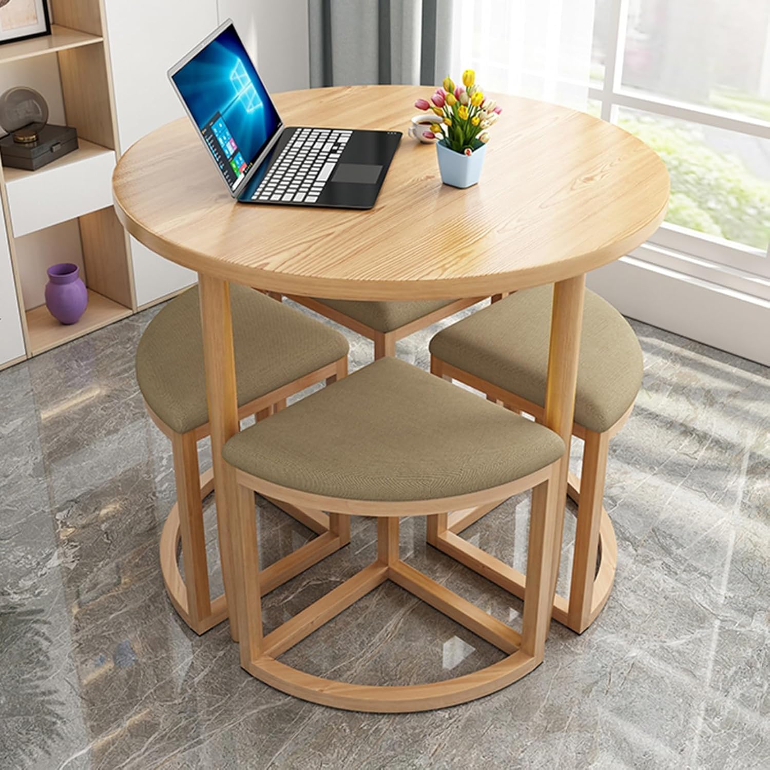 JHDXL Office Reception Room Club Table and Chair Set, Coffee Table and Chair Set, for Kitchen Living Room Milk Tea Shop Fast-Food Shop Western Restaurant (Color : Khaki)